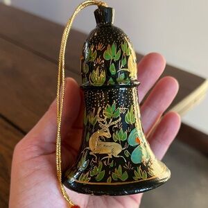 Vintage Lacquer Paper Mache Kashmiri Art Hand Painted Bell That Rings 3"